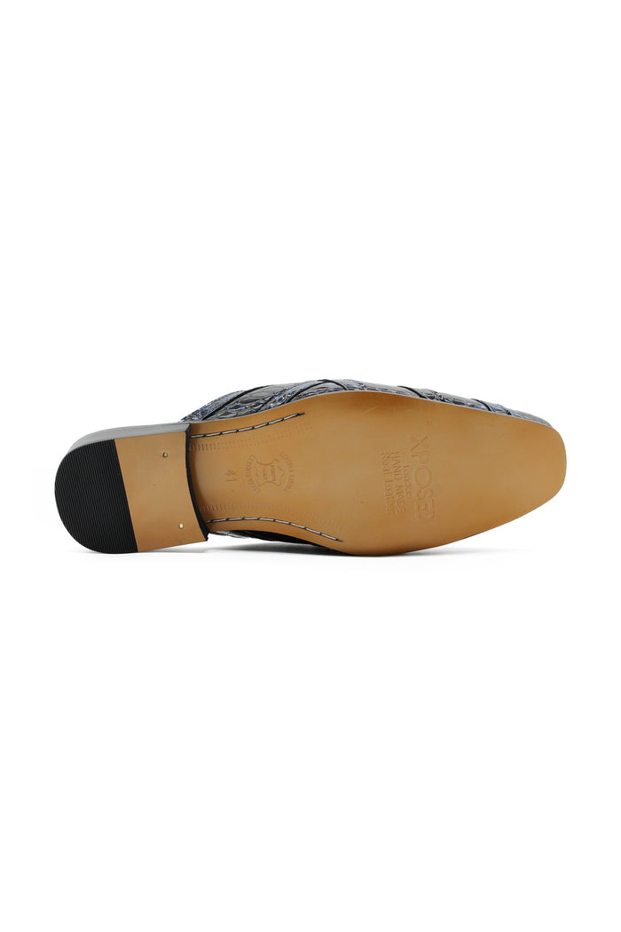 Shiny Patent Real Leather Printed Half Shoes in Blue