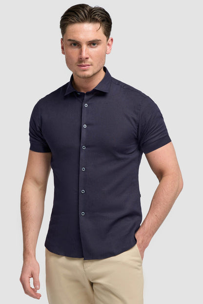 Short Sleeve Linen Blend Shirt Navy - Matera