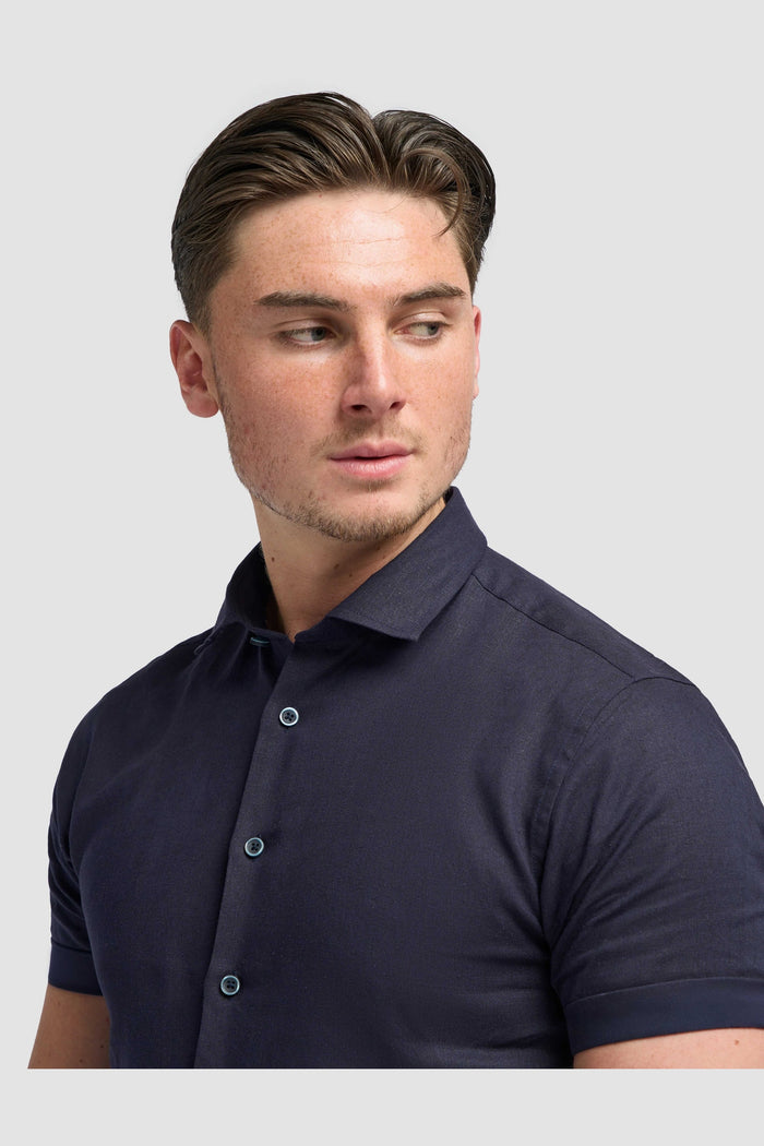 Short Sleeve Linen Blend Shirt Navy - Matera