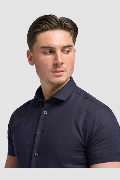 Short Sleeve Linen Blend Shirt Navy - Matera