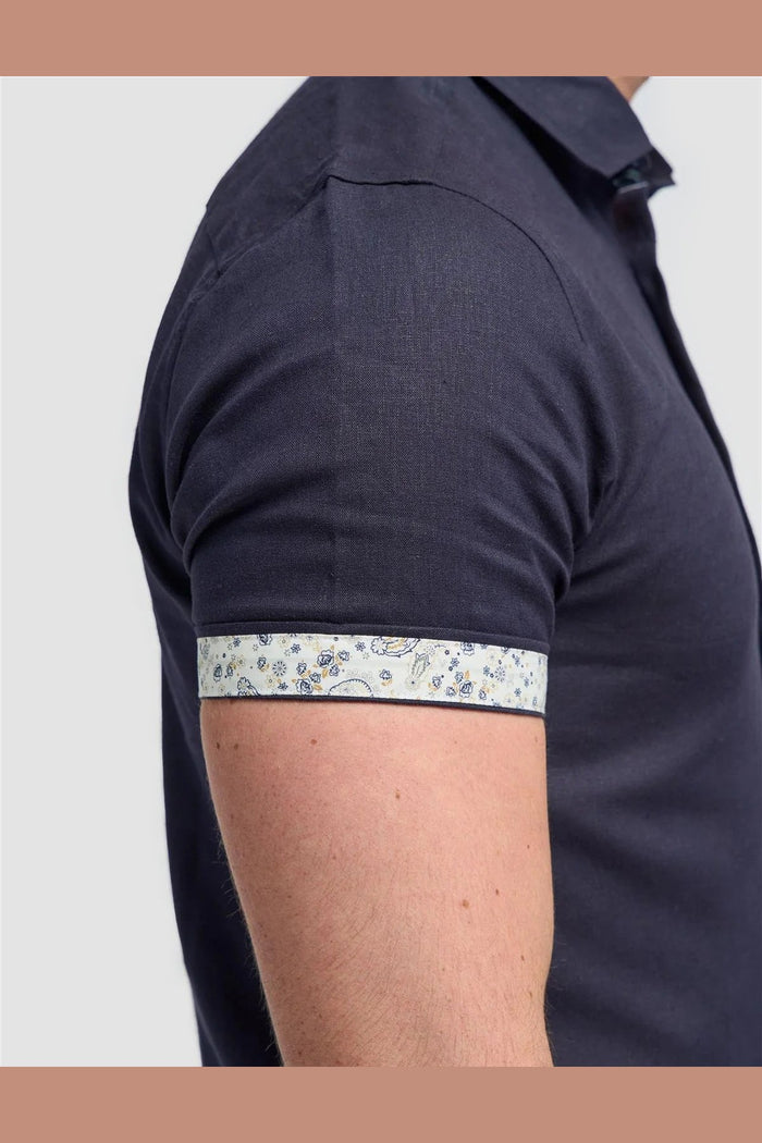 Short Sleeve Linen Blend Shirt Navy - Matera