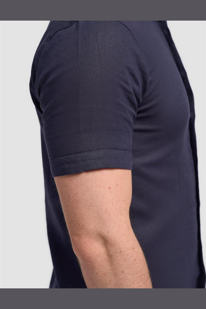 Short Sleeve Linen Blend Shirt Navy - Matera