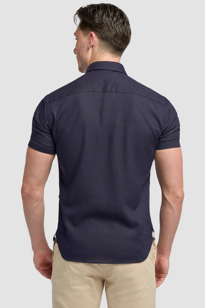 Short Sleeve Linen Blend Shirt Navy - Matera