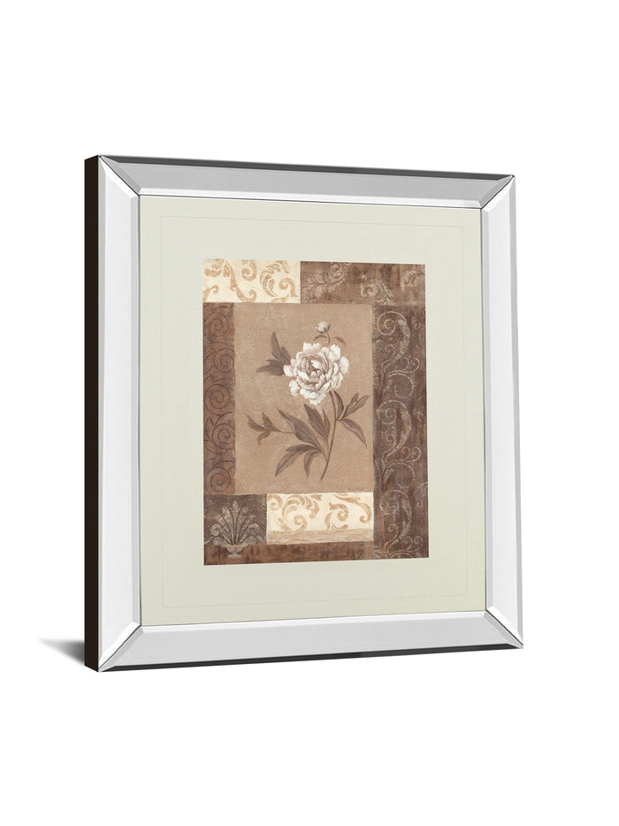 Single Peony By Vivian Flasch - Mirror Framed Print Wall Art - Light Brown