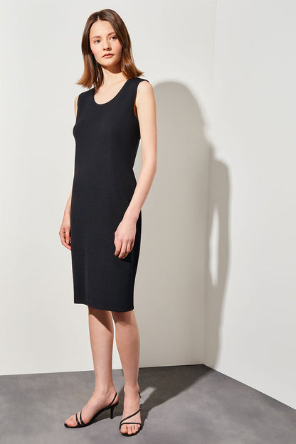 Sleeveless Sheath Knit Dress, Black | Ming Wang