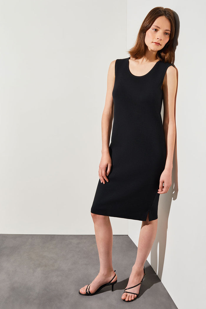 Sleeveless Sheath Knit Dress, Black | Ming Wang