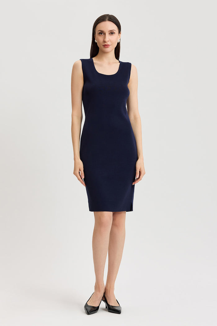 Sleeveless Sheath Knit Dress, Indigo, Indigo | Ming Wang