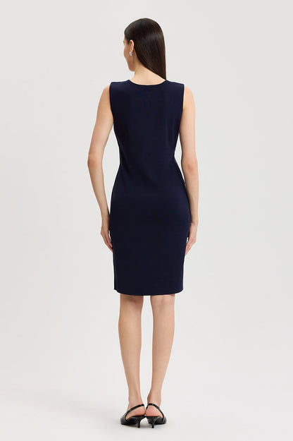 Sleeveless Sheath Knit Dress, Indigo, Indigo | Ming Wang