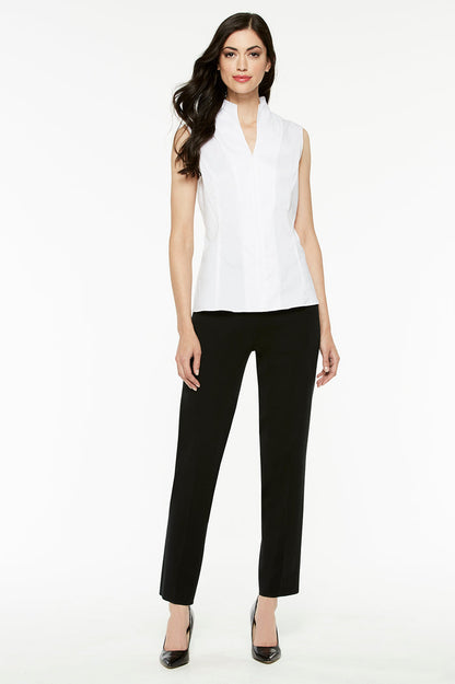 Sleeveless Zip-Up Stretch Cotton Shirt, White | Ming Wang