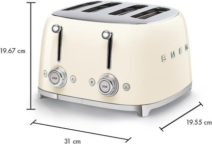 SMEG 4 Slice Toaster TSF03, Retro Stainless - Steel Toaster with Wide Slots - electronicsexpo.com - Toasters & Toaster Ovens
