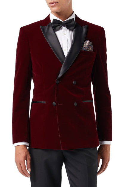 SMITH - Burgundy Velvet Tuxedo Prom Outfit