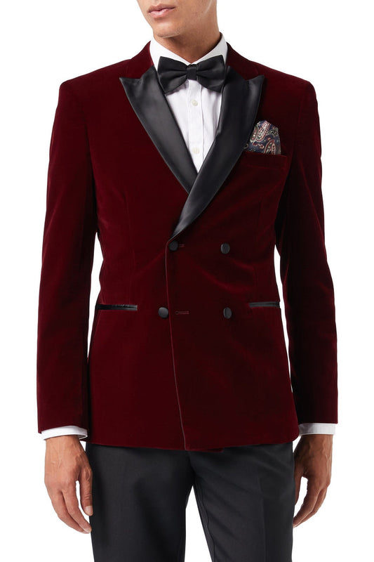 SMITH - Burgundy Velvet Tuxedo Prom Outfit