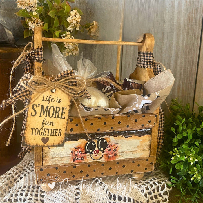 S'mores Wood Caddy - Hand-Painted Primitive Farmhouse Camping Decor | Handcrafted by Tracy
