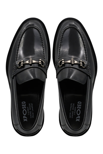 SNAFFLE BIT LUG SOLE BLACK POLISHED LEATHER LOAFERS