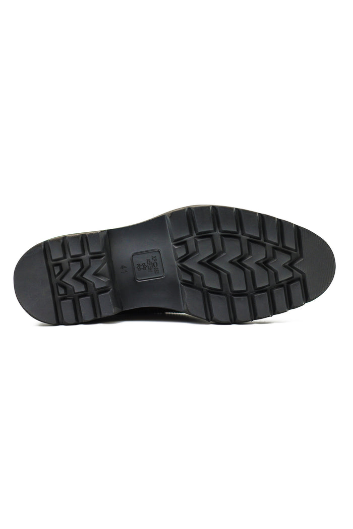 SNAFFLE BIT LUG SOLE BLACK POLISHED LEATHER LOAFERS