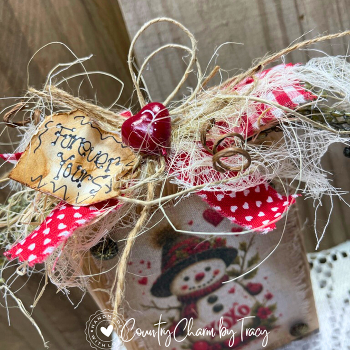 Snowman Valentine Block #1 ~ Decor Shelf Sitter