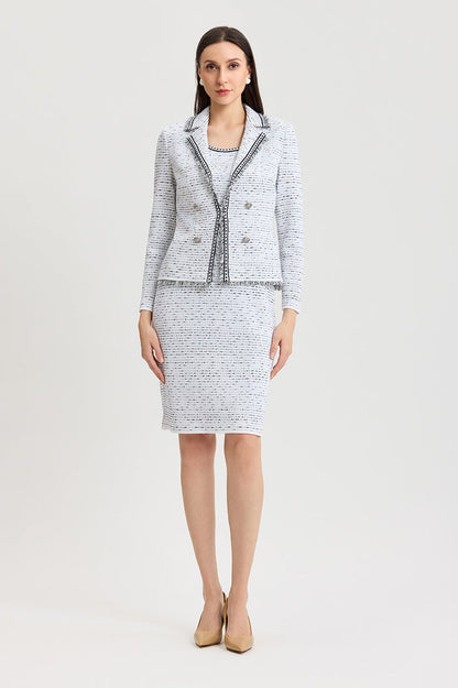 Soft Knit Knee-Length Sheath Dress, White/Indigo | Ming Wang