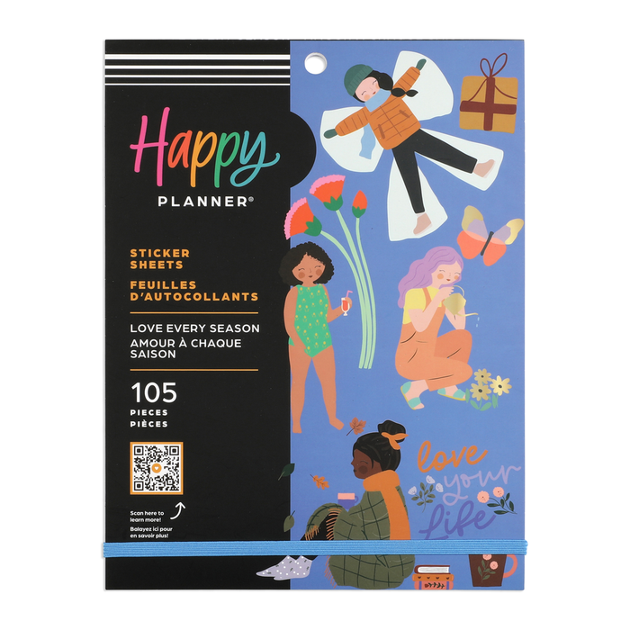 Squad Goals Love Every Season - Large Value Pack Stickers featuring colorful illustrated characters, flowers, and seasonal themed designs for Happy Planner and disc bound planners.
