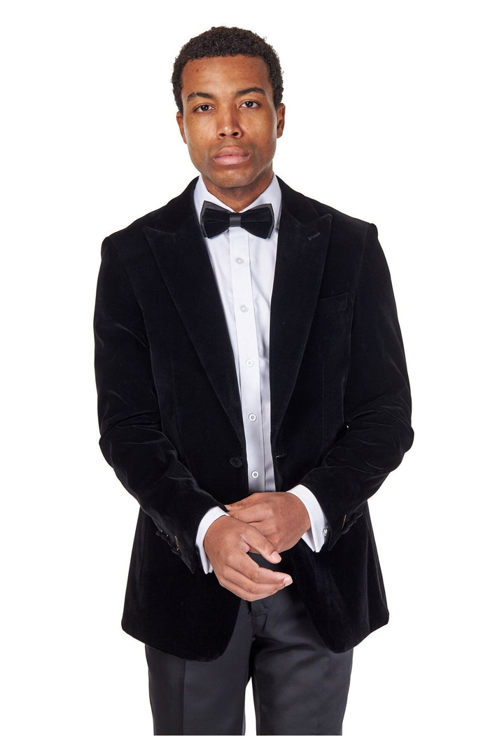 Men's Stan Black Single Breasted Velvet Tuxedo 4-Piece Suit Bundle