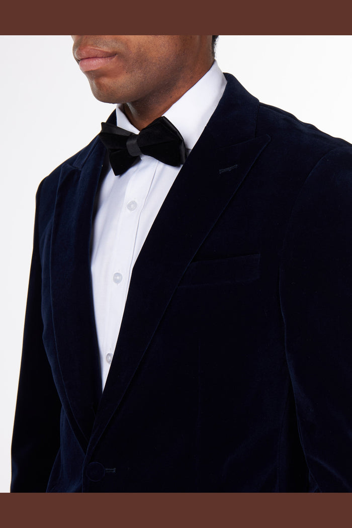 STAN – NAVY VELVET TUXEDO SMOKING JACKET