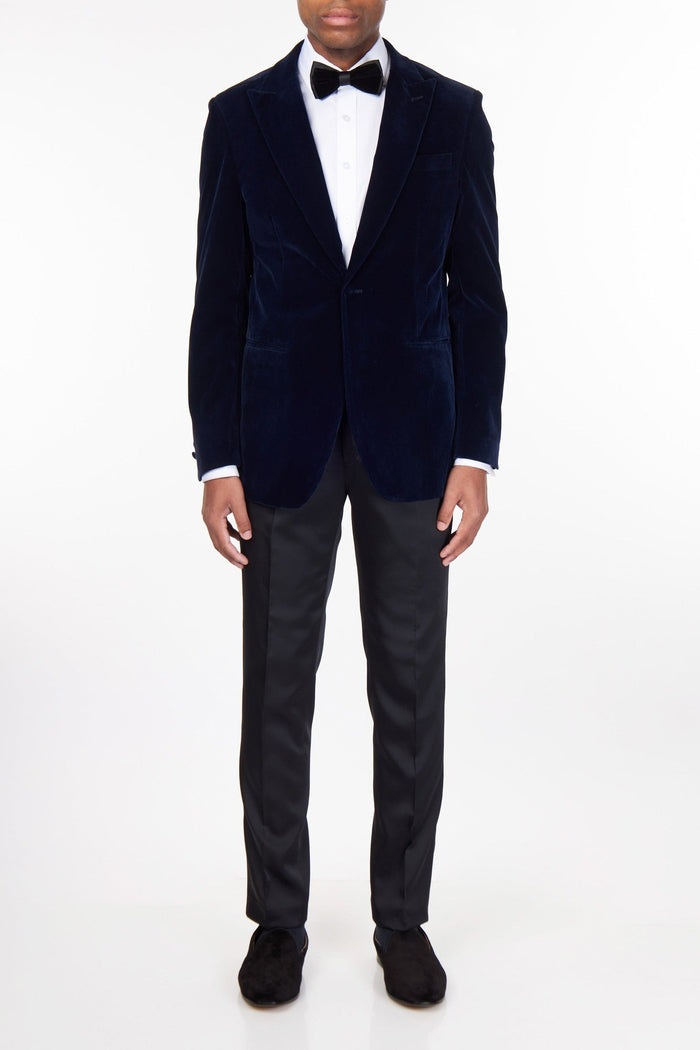 STAN – NAVY VELVET TUXEDO SMOKING JACKET