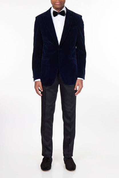 STAN – NAVY VELVET TUXEDO SMOKING JACKET