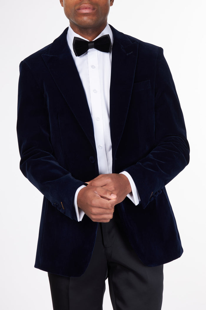 STAN – NAVY VELVET TUXEDO SMOKING JACKET