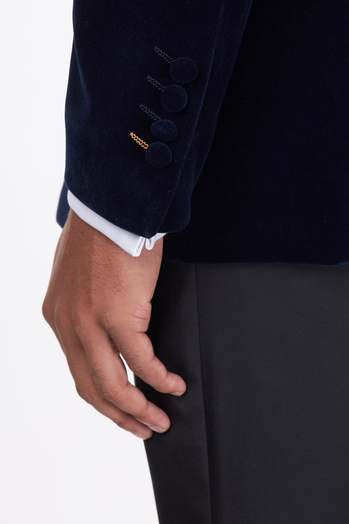 STAN – NAVY VELVET TUXEDO SMOKING JACKET