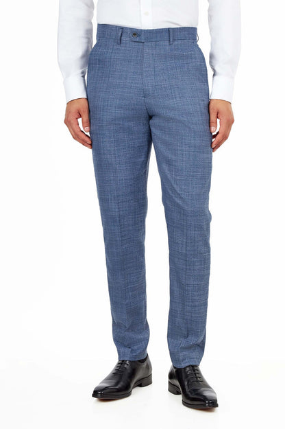 Steel Blue Textured Tailored Fit Suit Trousers