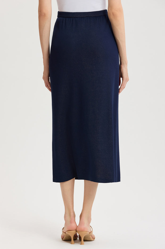 Straight Floral Jacquard Soft Knit Maxi Skirt, Indigo/Ivory/Warm Taupe | Ming Wang