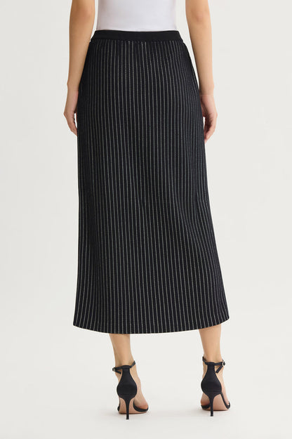 Straight Floral Soft Ribbed Knit Maxi Skirt, Black/Ivory | Ming Wang