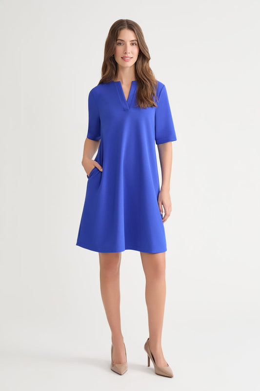 Stretch Deco Crepe A-Line Dress, Sapphire Sea | Ming Wang