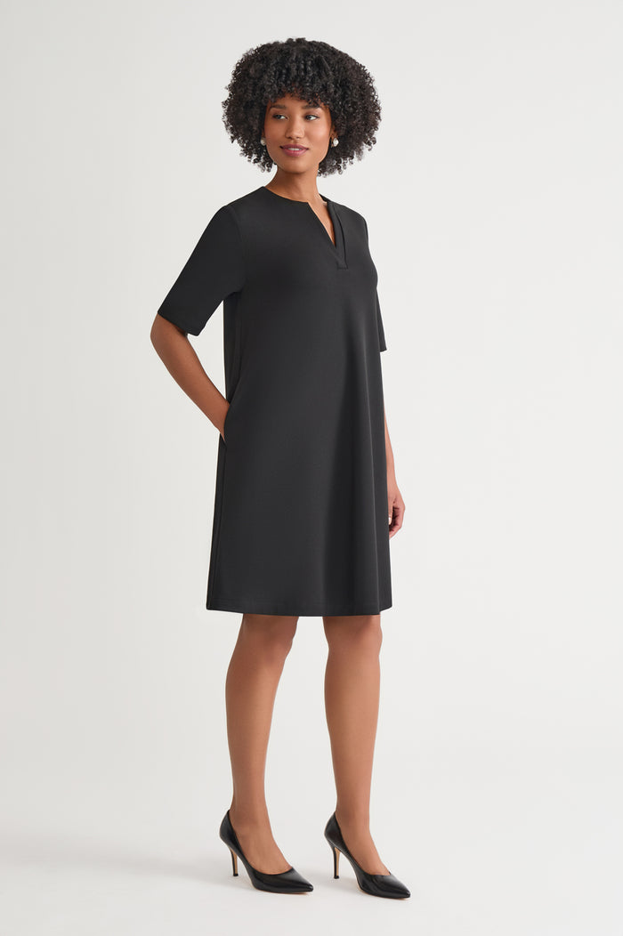 Stretch Deco Crepe A-Line Dress, Black | Ming Wang
