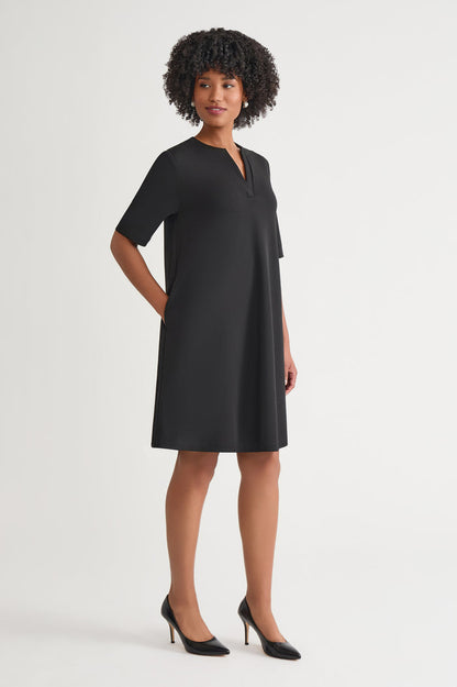 Stretch Deco Crepe A-Line Dress, Black | Ming Wang