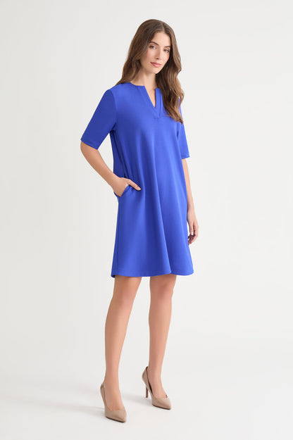 Stretch Deco Crepe A-Line Dress, Sapphire Sea | Ming Wang