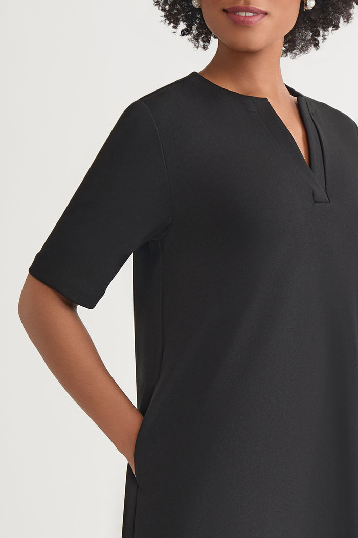 Stretch Deco Crepe A-Line Dress, Black | Ming Wang