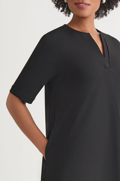 Stretch Deco Crepe A-Line Dress, Black | Ming Wang