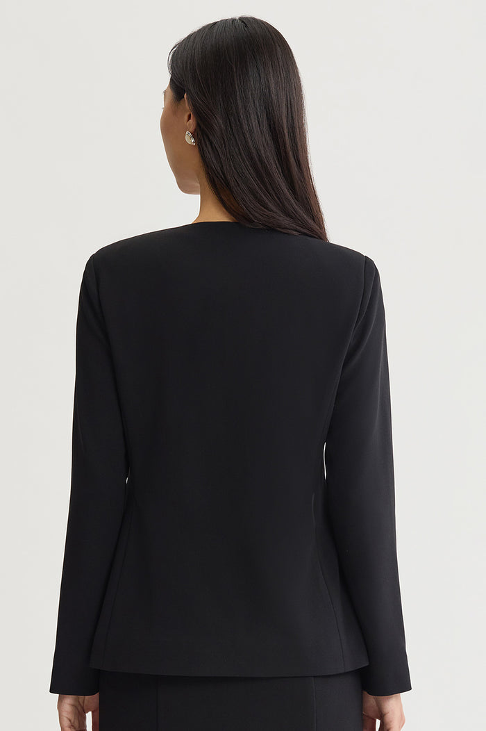 Stretch Deco Crepe Drape Front Jacket, Black | Ming Wang