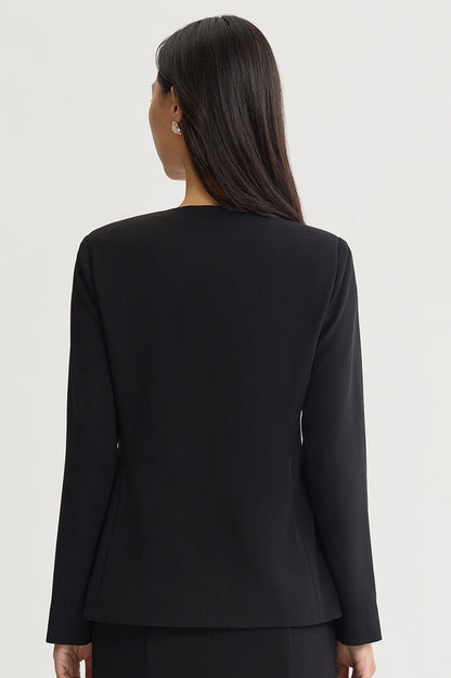 Stretch Deco Crepe Drape Front Jacket, Black | Ming Wang