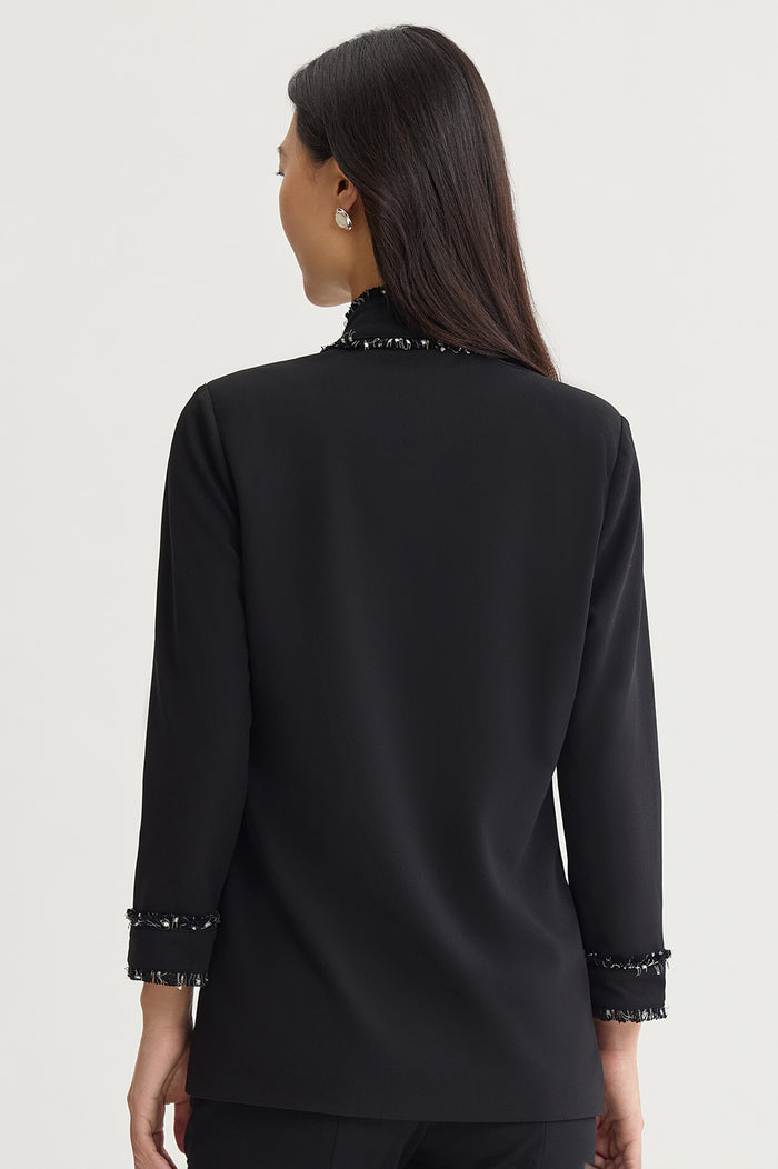 Stretch Deco Crepe Eyelash Jacket, Black/Ivory | Ming Wang