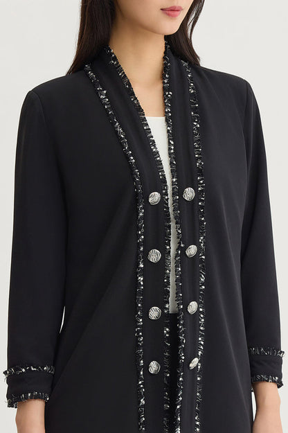 Stretch Deco Crepe Eyelash Jacket, Black/Ivory | Ming Wang