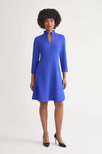 Stretch Deco Crepe Funnel Neck Midi Dress, Sapphire Sea | Ming Wang