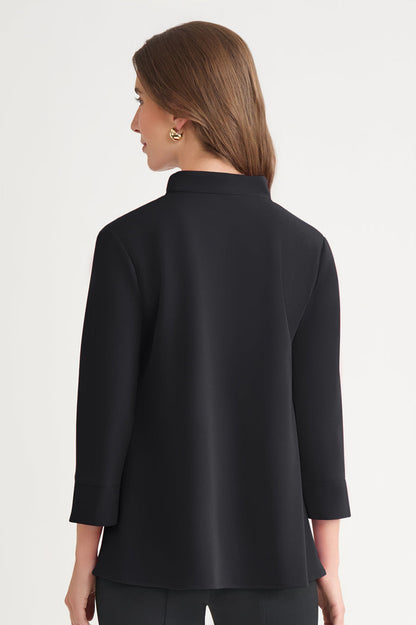 Stretch Deco Crepe Pullover Blouse, Black | Ming Wang