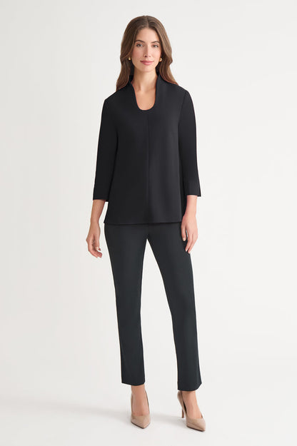 Stretch Deco Crepe Pullover Blouse, Black | Ming Wang