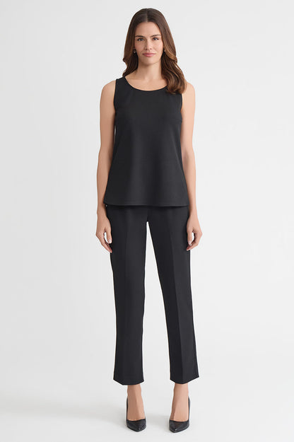 Stretch Deco Crepe Scoop Neck Tank, Black, Black | Ming Wang