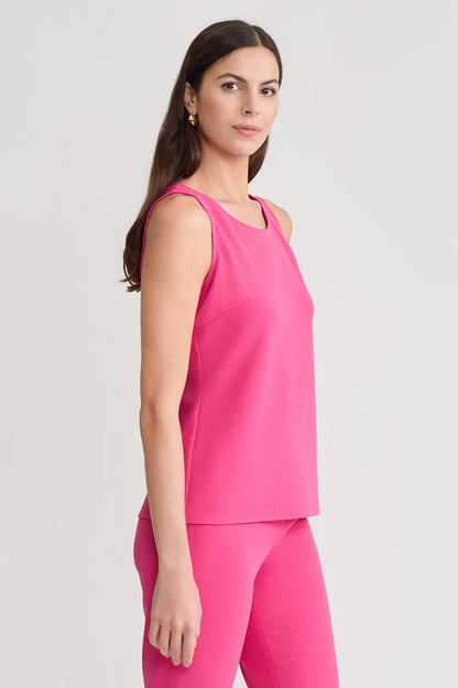 Stretch Deco Crepe Scoop Neck Tank, Carmine Rose, Carmine Rose | Ming Wang