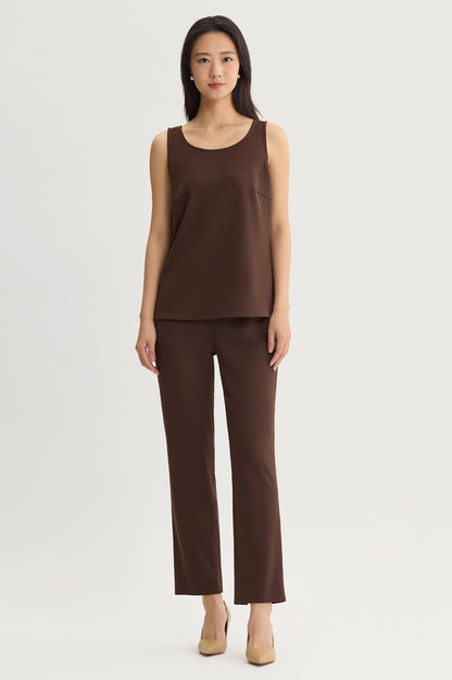 Stretch Deco Crepe Scoop Neck Tank, Dark Umber, Dark Umber | Ming Wang