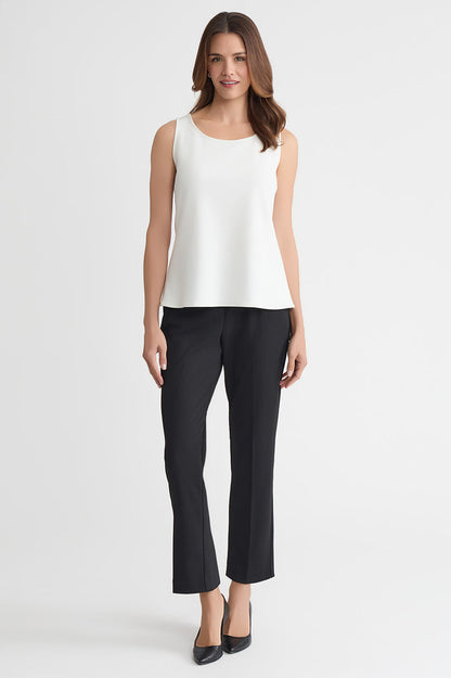 Stretch Deco Crepe Scoop Neck Tank, White, White | Ming Wang