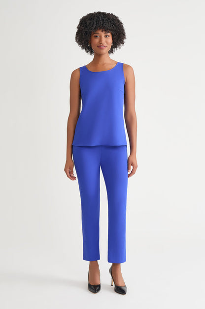 Stretch Deco Crepe Scoop Neck Tank, Sapphire Sea | Ming Wang