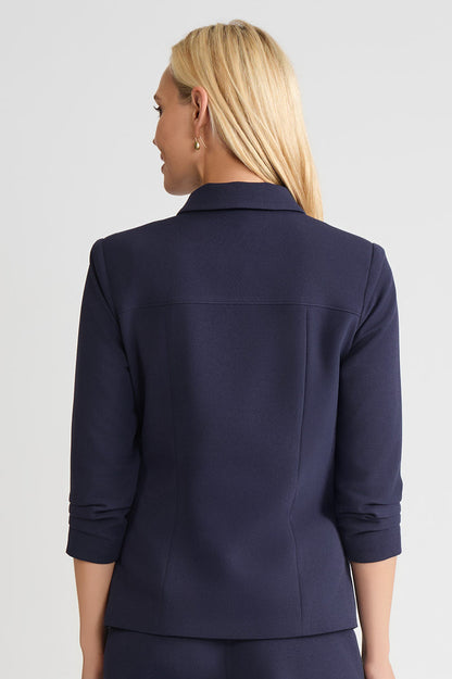 Heritage Stretch Deco Crepe Scrunch Sleeve Jacket, Indigo, Indigo/White | Ming Wang
